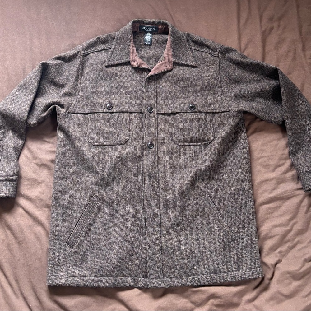 Brandini Brown Wool Chore Jacket Shirt Jacket Shacket.